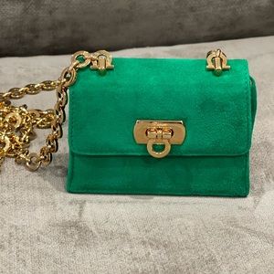 New Authentic Salvatore Ferragamo Green Suede Mini Gancini Lock Belt Bag